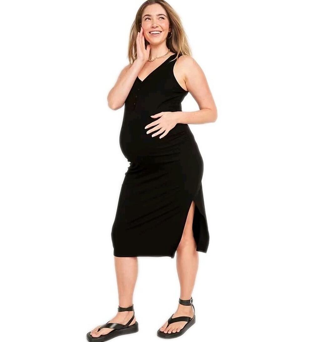 OLD NAVY Black Sleeveless Rib Knit Henley Midi Maternity Dress Women's XL